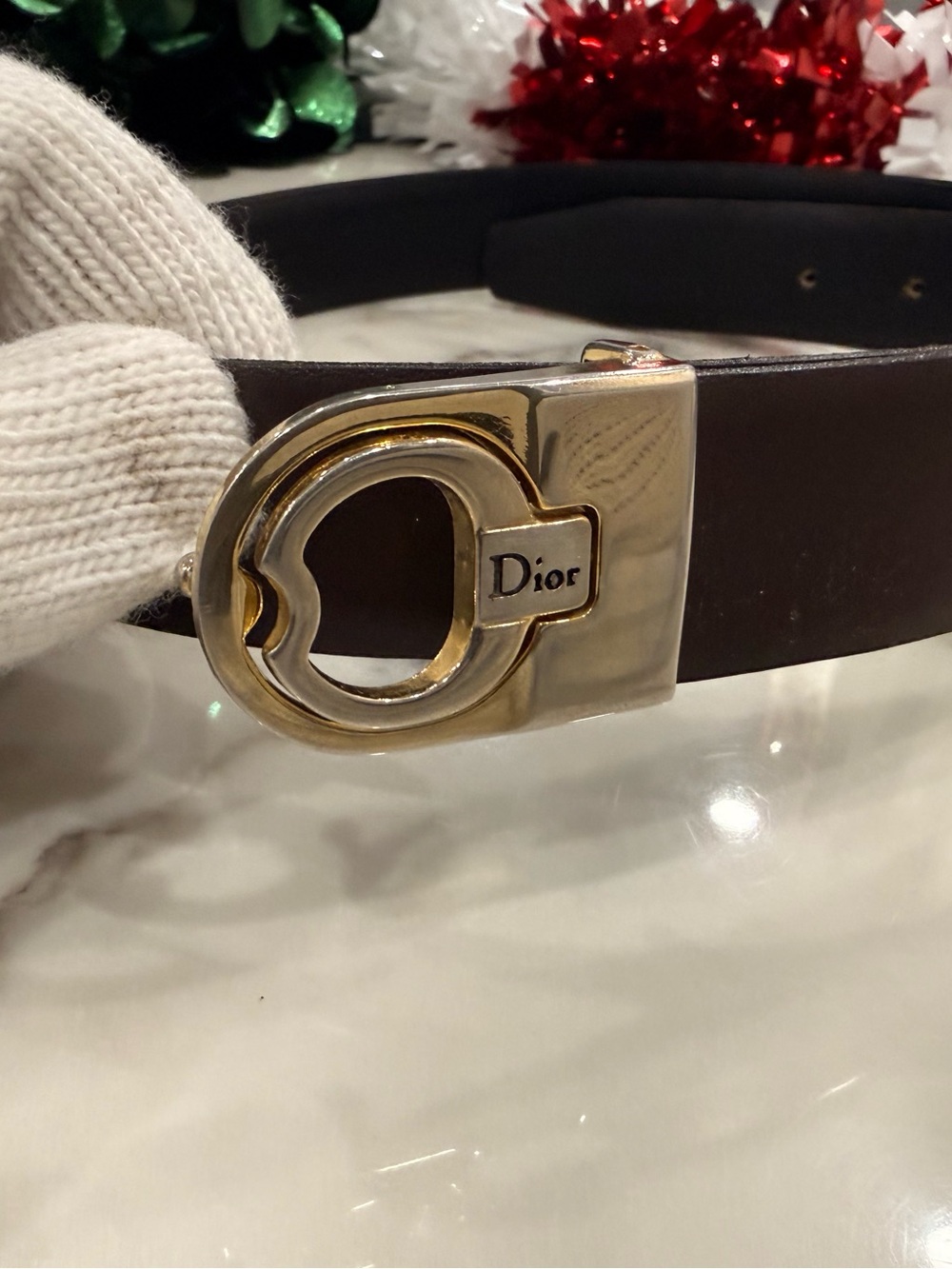 Vintage Christian Dior Reversible Black/Brown Leather Belt -Woman’s/Unisex